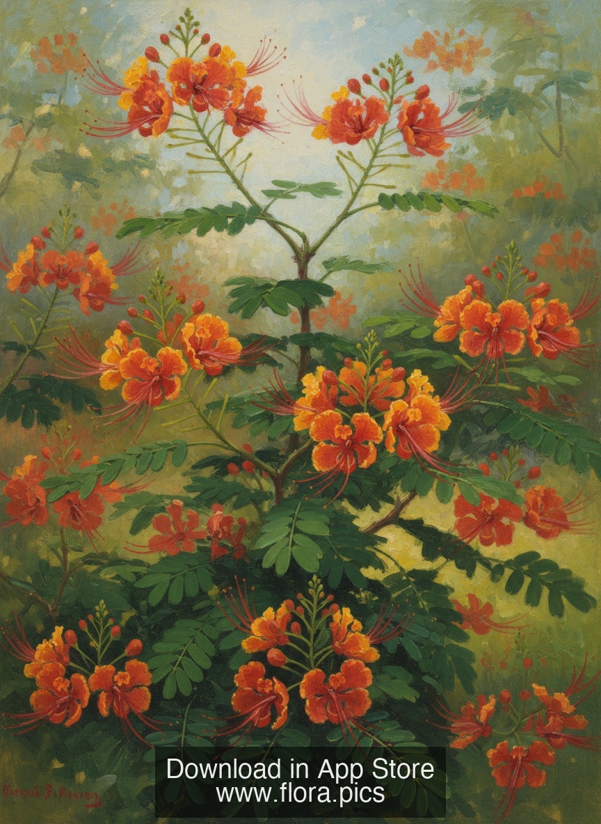 Peacock Flower - Caesalpinia pulcherrima flower puzzle art