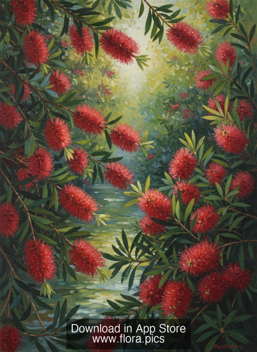 Crimson Bottlebrush - Callistemon citrinus flower puzzle art