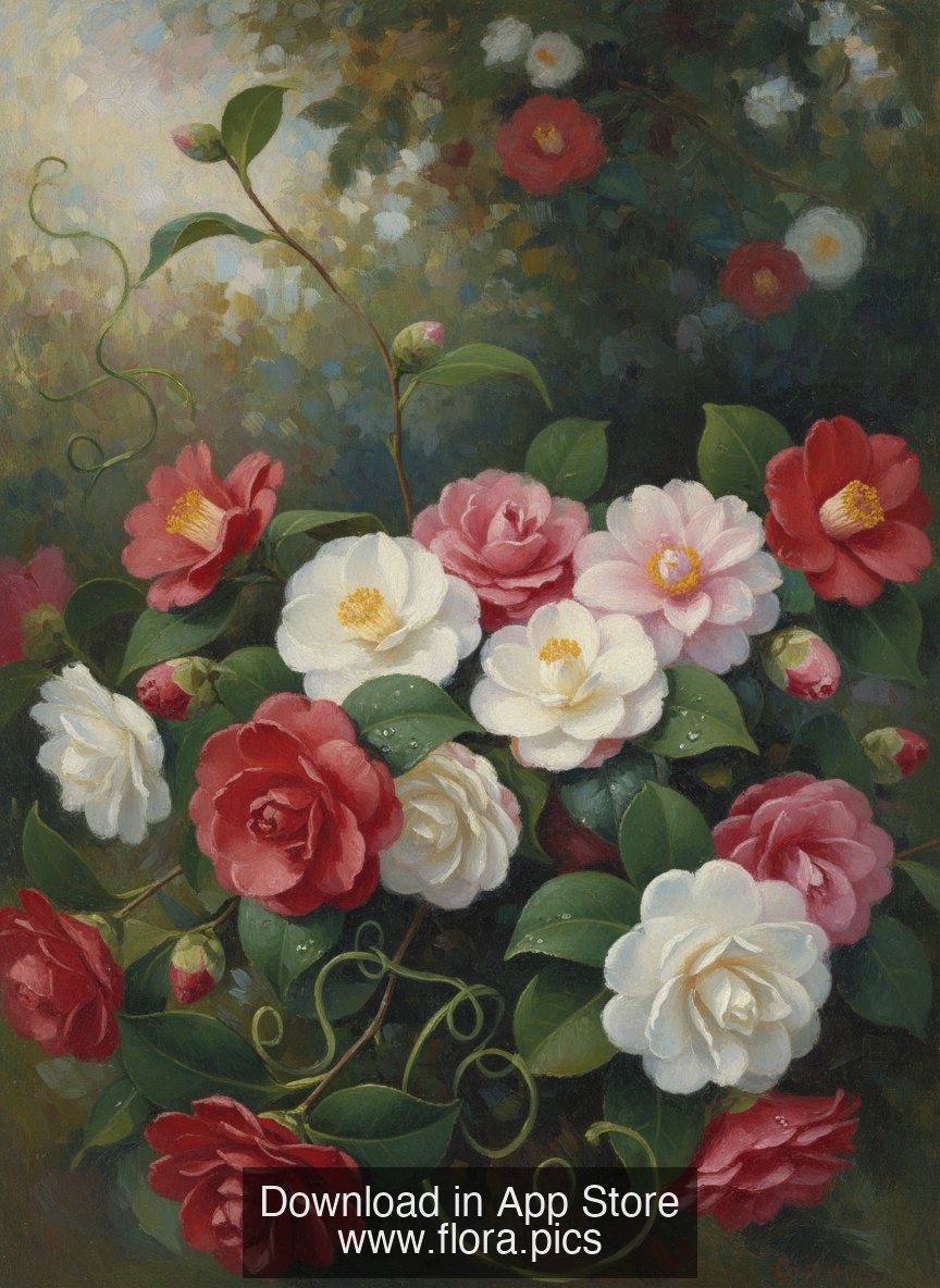 Japanese Camellia - Camellia japonica flower puzzle art