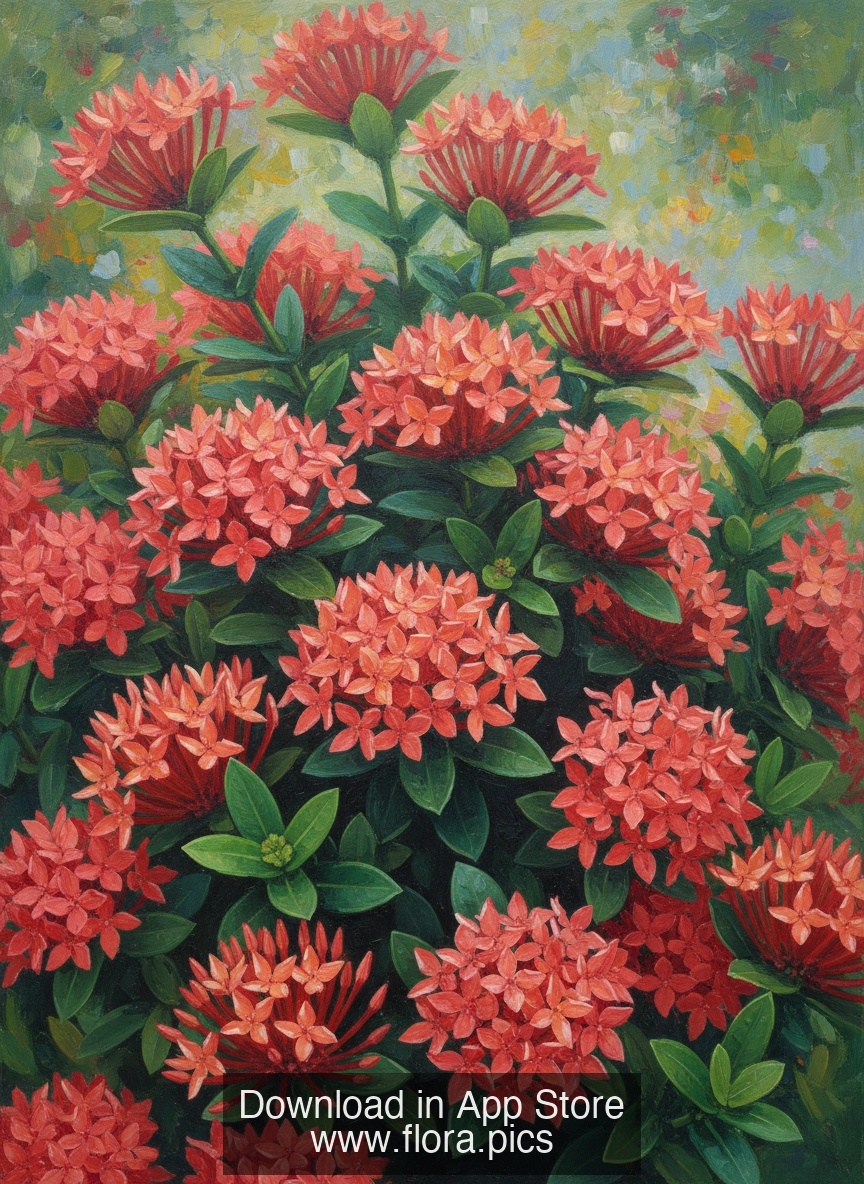 Flame of the Woods - Ixora coccinea flower puzzle art