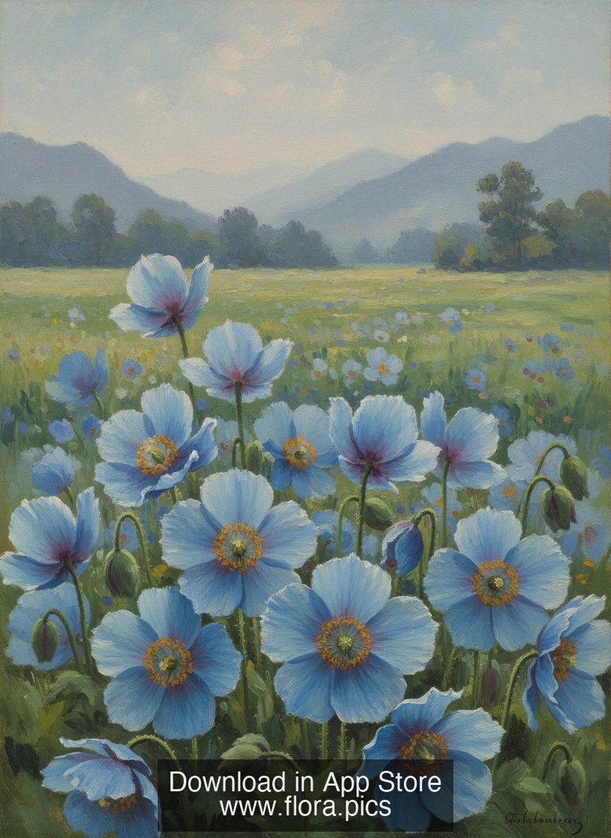 Himalayan Blue Poppy - Meconopsis betonicifolia flower puzzle art