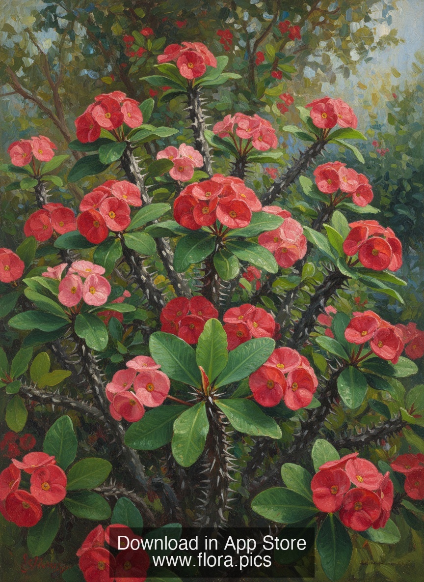Crown of Thorns - Euphorbia milii flower puzzle art