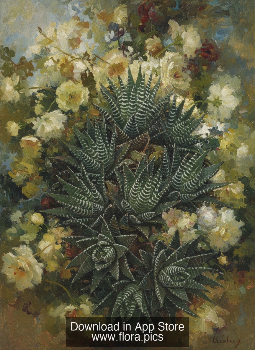 Zebra Plant - Haworthia fasciata flower puzzle art