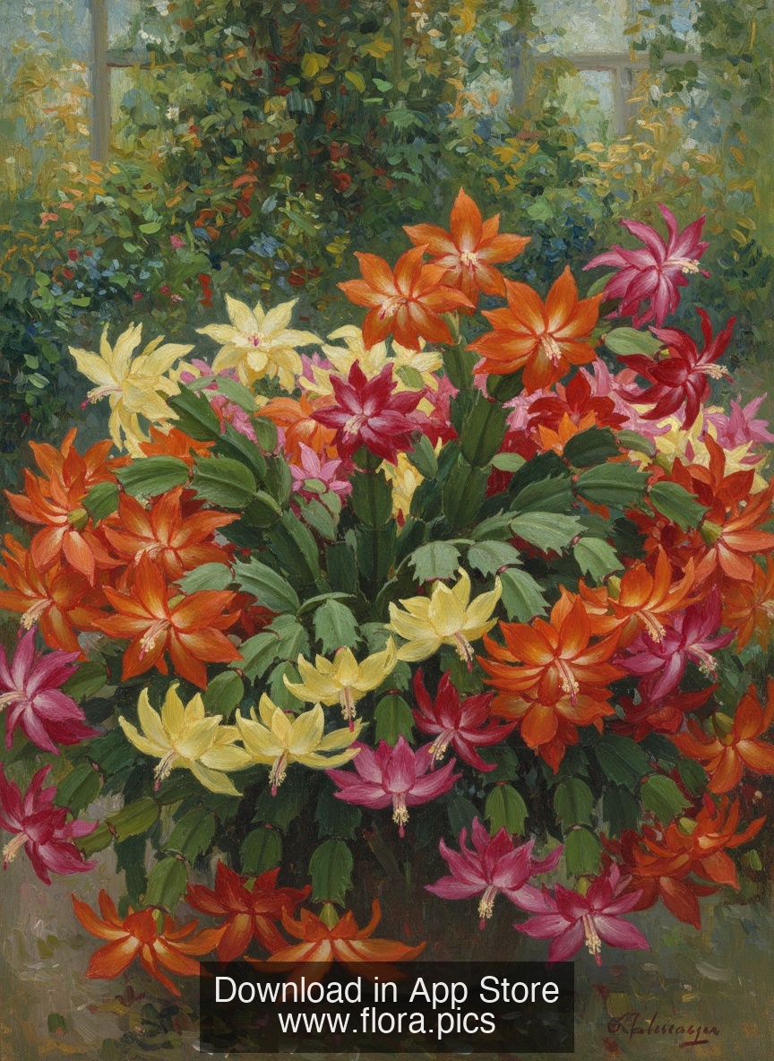 Christmas Cactus - Schlumbergera truncata flower puzzle art