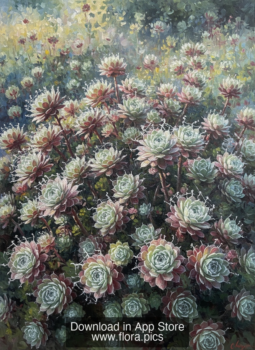 Cobweb Houseleek - Sempervivum arachnoideum flower puzzle art