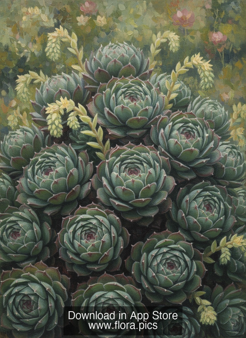 Hen and Chicks - Sempervivum globiferum flower puzzle art